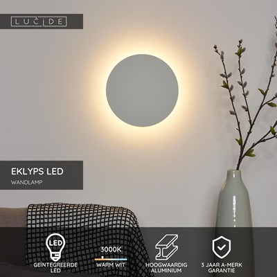 Lucide EKLYPS LED - Wandlamp - Ø 25 cm - LED - 1x9W 3000K - Wit